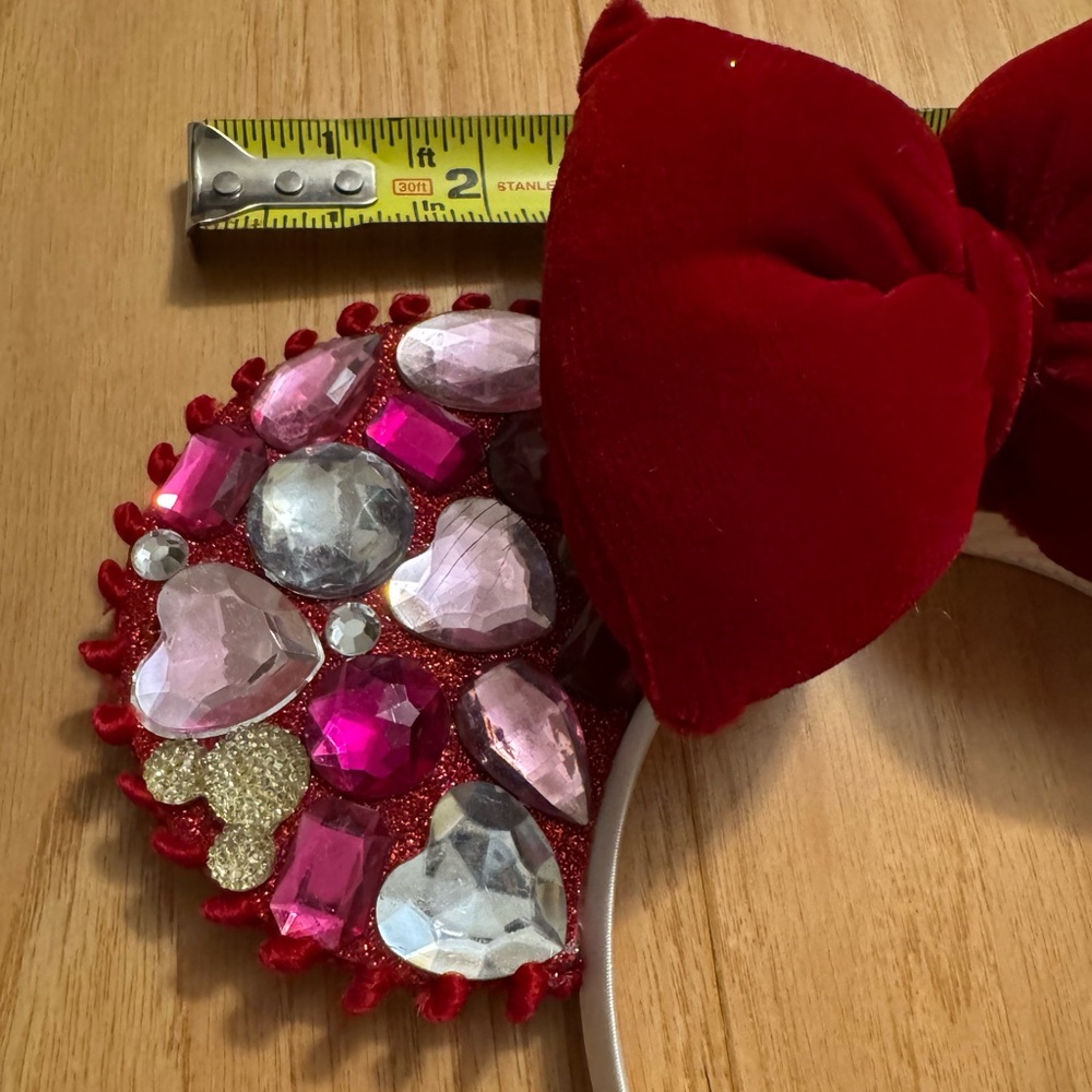 NEW! Red Velvet Bow & Gem Mickey Ears, Valentine's Day inspired - Picture 2 of 3